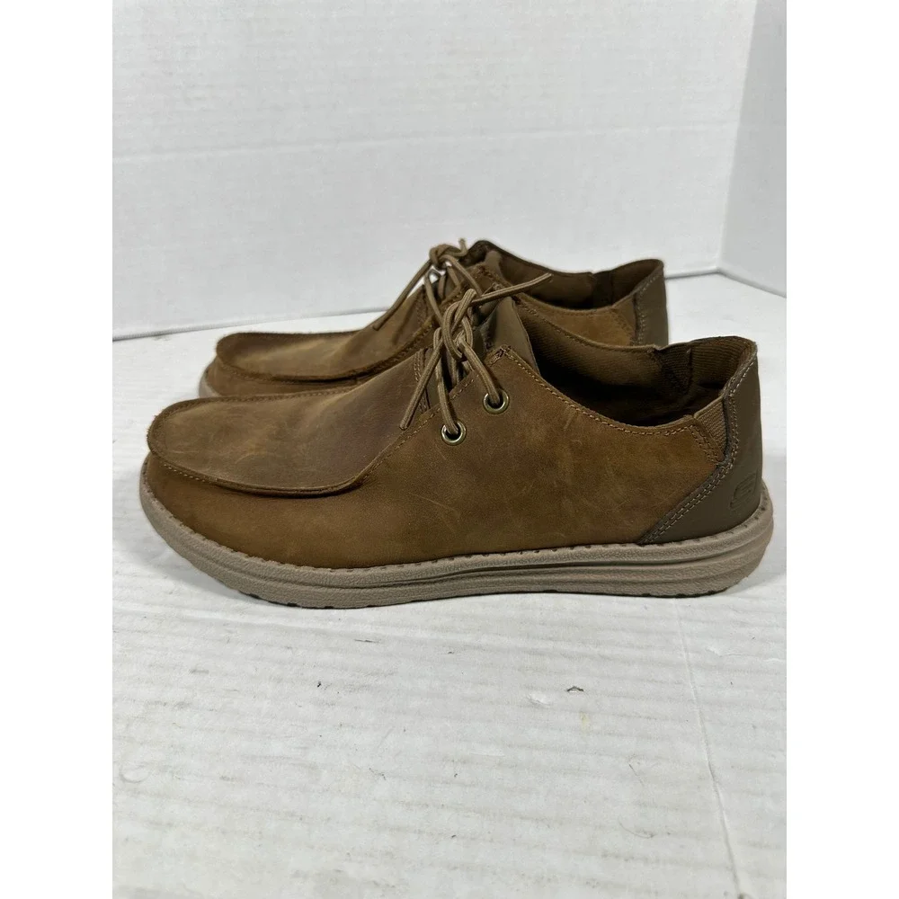 Skechers‎ Mens Relaxed Fit Memory Foam Leather Moc Toe Shoes Brown 210107 Size 8